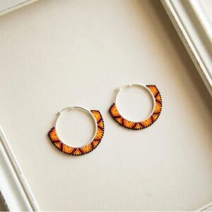 925 solid sterling silver hand beaded hoops earrings
